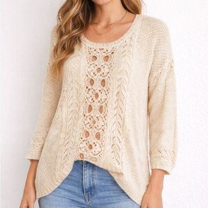 Pink Rose Women's Cream Knit Sweater with Crochet Size M